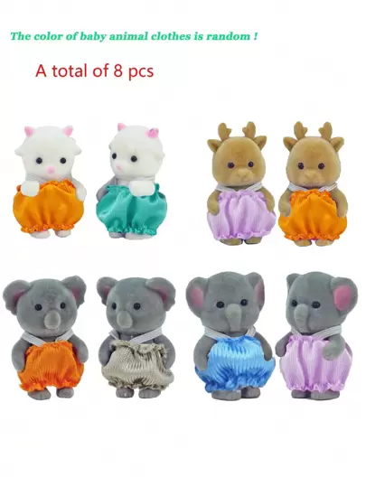 Stomle Family 8 件森林家庭娃娃 1:12 比例微型动物考拉、驯鹿、大象、绵羊毛绒玩具，四肢可动的动物宝宝豪华别墅 DIY 微型房屋玩具套装，益智玩具，圣诞配件，圣诞礼物。服装颜色随机包装，包装在运送过程中可能会损坏。，房间装饰