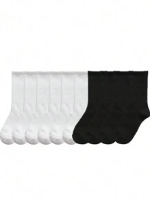 10 Vrouwen Comfortabel Basis Zwart & Wit Effen kleur Halfhoge sokken