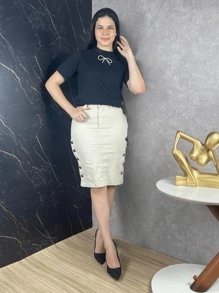 Women Denim Skirts - 米色 - 查看 4