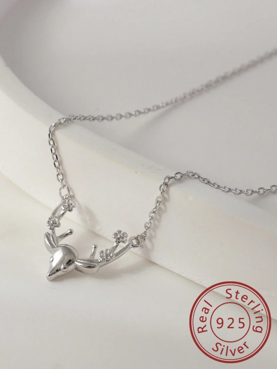 1個流行的簡約款925純銀馴鹿吊墜項鍊,作為女士生日禮物