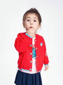 Annil Abrigo corto rojo de doble capa de moda para niñas - Rojo - Ver 3