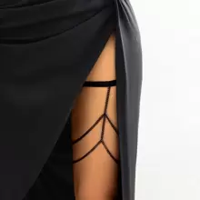 1pc Women's Black Metal Chain Leg Chain With Elastic Band, Sexy Body Chain For Rave - Black - View 3
