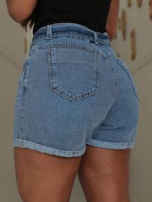Women Denim Shorts - 中度洗滌 - 查看 3