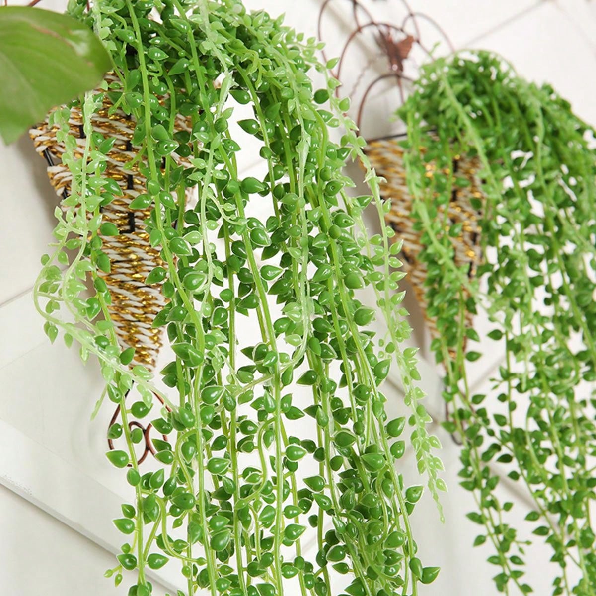 1pc 78cm Artificial Vines Green Plant Willow Leaves Fruits & Bead Chain