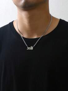 1件時尚不鏽鋼出生年份皇冠數字吊墜項鍊男士派對 - 銀色 - 查看 2
