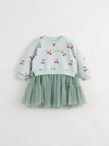 Robe Sweat-shirt à col rond doublée de molleton imprimée tout-sur-tout, style mignon et amusant pour jeunes filles, pour l'automne