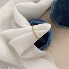 1pc Minimalist & Unique Design Titanium Steel Slim Ring With Single Rhinestone Detail - Yellow Gold - View 6