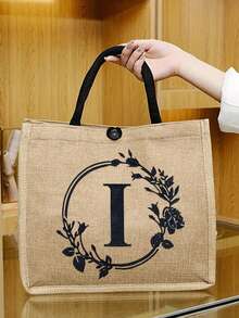 Thiết kế Túi tote vải lanh hình chữ cái ban đầu, Túi quà cá nhân, Nhẹ, Họa tiết hoa di động Các yếu tố tự nhiên Túi tote vải lanh có sức chứa cao, Quà tặng tốt nghiệp Quà tặng Quà tặng, Túi tote sành điệu đi biển, Thích hợp cho đám cưới, sinh nhật, bãi biển, ngày lễ, là một món quà tuyệt vời Quà Tặng Phụ Nữ, Mẹ, Bà Chủ, Thầy Cô, Bạn Bè, Phù Dâu (Thư I) - Màu Khaki - Xem 3