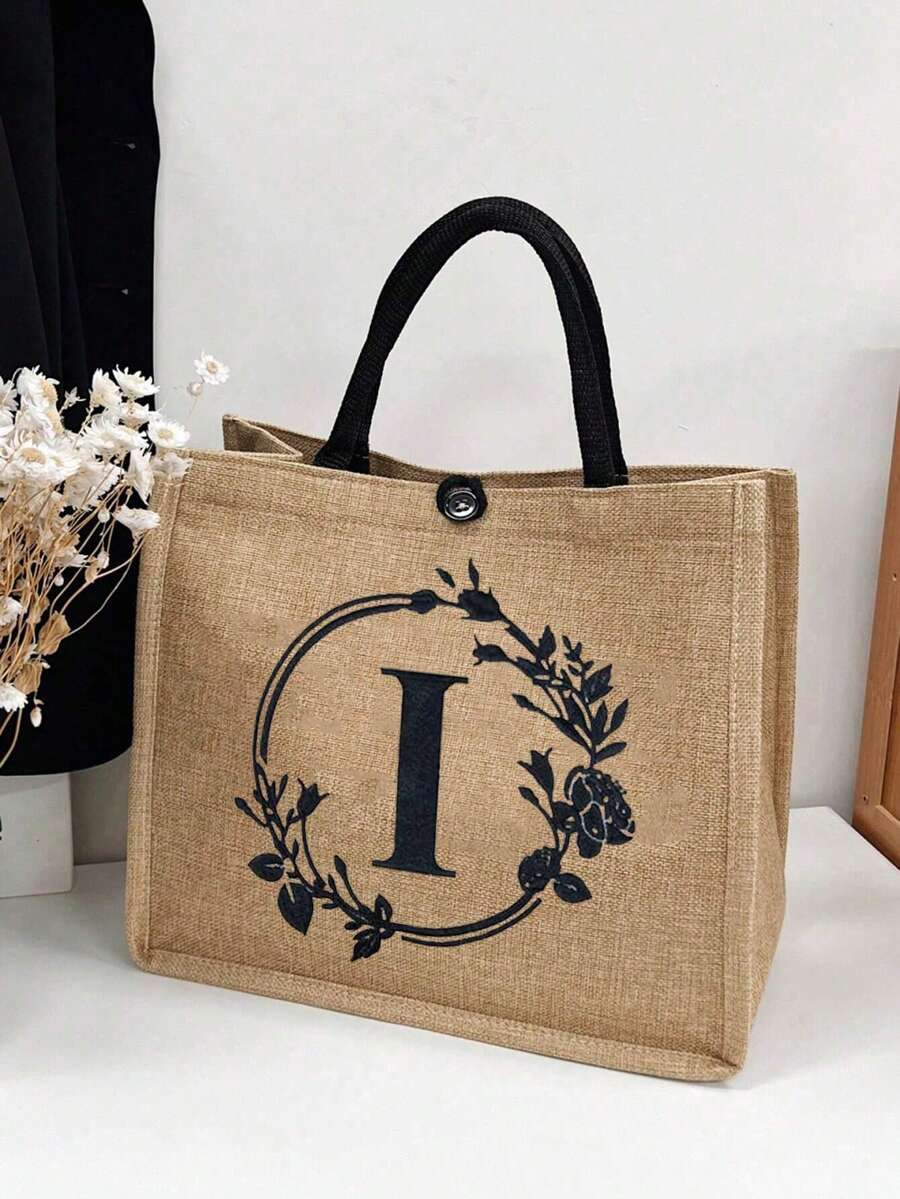 Thiết kế Túi tote vải lanh hình chữ cái ban đầu, Túi quà cá nhân, Nhẹ, Họa tiết hoa di động Các yếu tố tự nhiên Túi tote vải lanh có sức chứa cao, Quà tặng tốt nghiệp Quà tặng Quà tặng, Túi tote sành điệu đi biển, Thích hợp cho đám cưới, sinh nhật, bãi biển, ngày lễ, là một món quà tuyệt vời Quà Tặng Phụ Nữ, Mẹ, Bà Chủ, Thầy Cô, Bạn Bè, Phù Dâu (Thư I) - Màu Khaki - Xem 1
