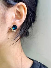 2 件裝時尚藍色水晶女式耳環,韓式風格適合露營、宴會、日常佩戴