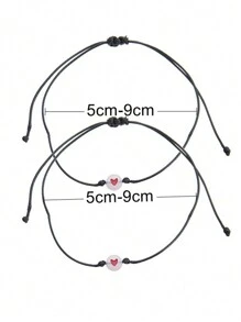 2pcs Night-Luminous Flat Bead Braided Bracelet, Adjustable Heart Pattern Hand Accessory For Best Friends/Couples Valentines,Mom,Mother,Mother's Day,Gift