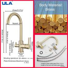 ULA 1套g1/2金色廚房過濾水龍頭飲用水龍頭360度旋轉過濾龍頭冷熱水水槽水龍頭黃銅淨水龍頭 - 金色 - 查看 4