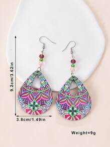 1對波西米亞風格亞克力圓球形3d Uv印花耳環,帶淚滴吊墜,適用於女士,聖誕節和新年派對裝飾 - 彩色 - 查看 2