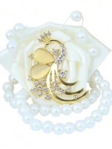 1 Miếng Cô dâu & Chải ngựa Hoa cổ tay & Hoa cài áo Bộ - Màu be - Xem 2