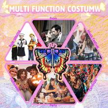 3入組女童蝴蝶斗篷翅膀披肩套裝(藍色),黑色蕾絲眼罩和成人蝴蝶頭帶,仙女披風裝扮配件套裝,適用於節日派對