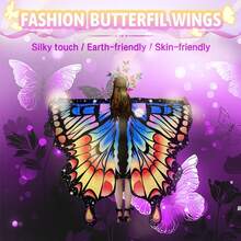 3入組女童蝴蝶斗篷翅膀披肩套裝(藍色),黑色蕾絲眼罩和成人蝴蝶頭帶,仙女披風裝扮配件套裝,適用於節日派對