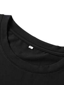 女士時尚塗鴉花印花圓領t恤上衣,休閒服裝,家居服裝 - 黑色 - 查看 4