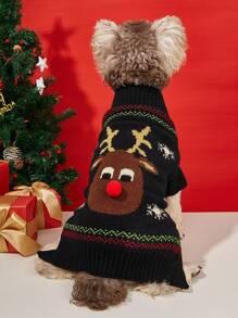 1pc Black Christmas Pet Clothes Red-nosed Reindeer Pattern Pet Sweater For Toy/small/medium/large Dogs - Black - View 2