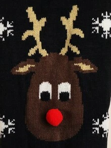 1pc Black Christmas Pet Clothes Red-nosed Reindeer Pattern Pet Sweater For Toy/small/medium/large Dogs - Black - View 6