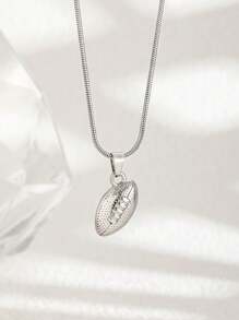 1pc Silver Stainless Steel Rugby Charm Necklace For Boys Girls Street Jewelry For Rugby Lovers Gift - Silver - View 1