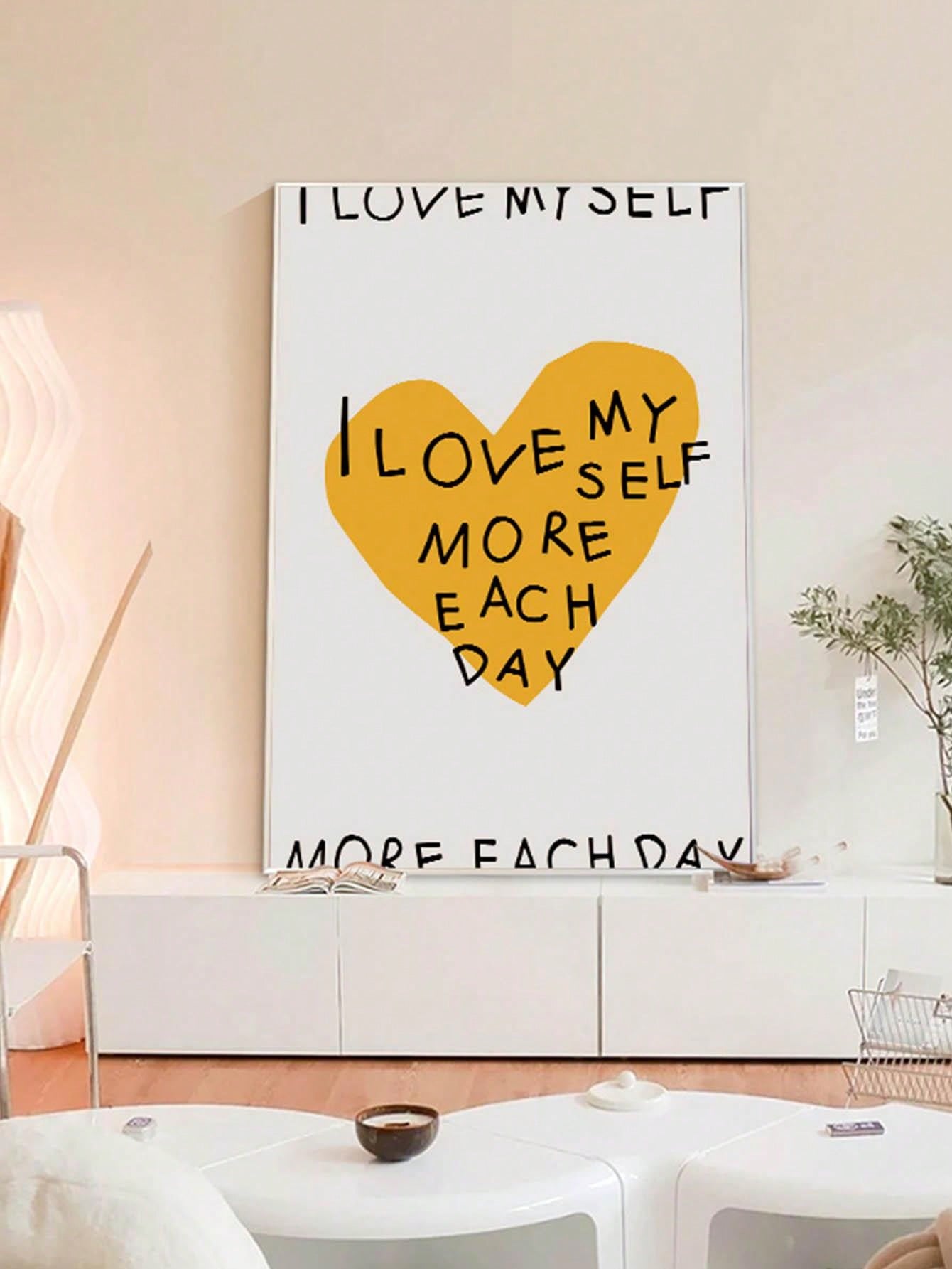 ハートとスローガン グラフィック フレームレス絵画 モダンウォールアートプリント キャンバスにペイント ホームデコレーション用 SHEIN