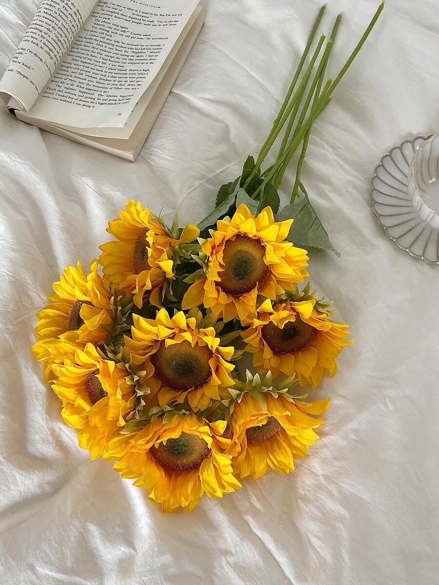 2pcs Artificial Sunflower Decoration Simulation Flower, 44cm - Yellow - View 1