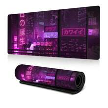 1pc Cyber Vaporwave Style Gaming Mouse Pad, Extended Large Mouse Mat Big Mousepad, Keyboard Stitched Edges Big Mousepad For Computer Pc Laptop, 31.5×11.8in