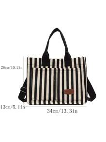 Bolso de hombro informal de rayas verticales versátil para mujer, para cartera y bolsa de mano, bolso grande para diario de lienzo con múltiples bolsillos y gran capacidad. Ligero bolso mensajero casual y de hombro, minimalista, para computadora portátil y deporte con múltiples compartimentos y bolsillos para estudiantes universitarias y adolescentes. Perfecto para la oficina, la universidad, la escuela secundaria, el trabajo, los negocios y el traslado.