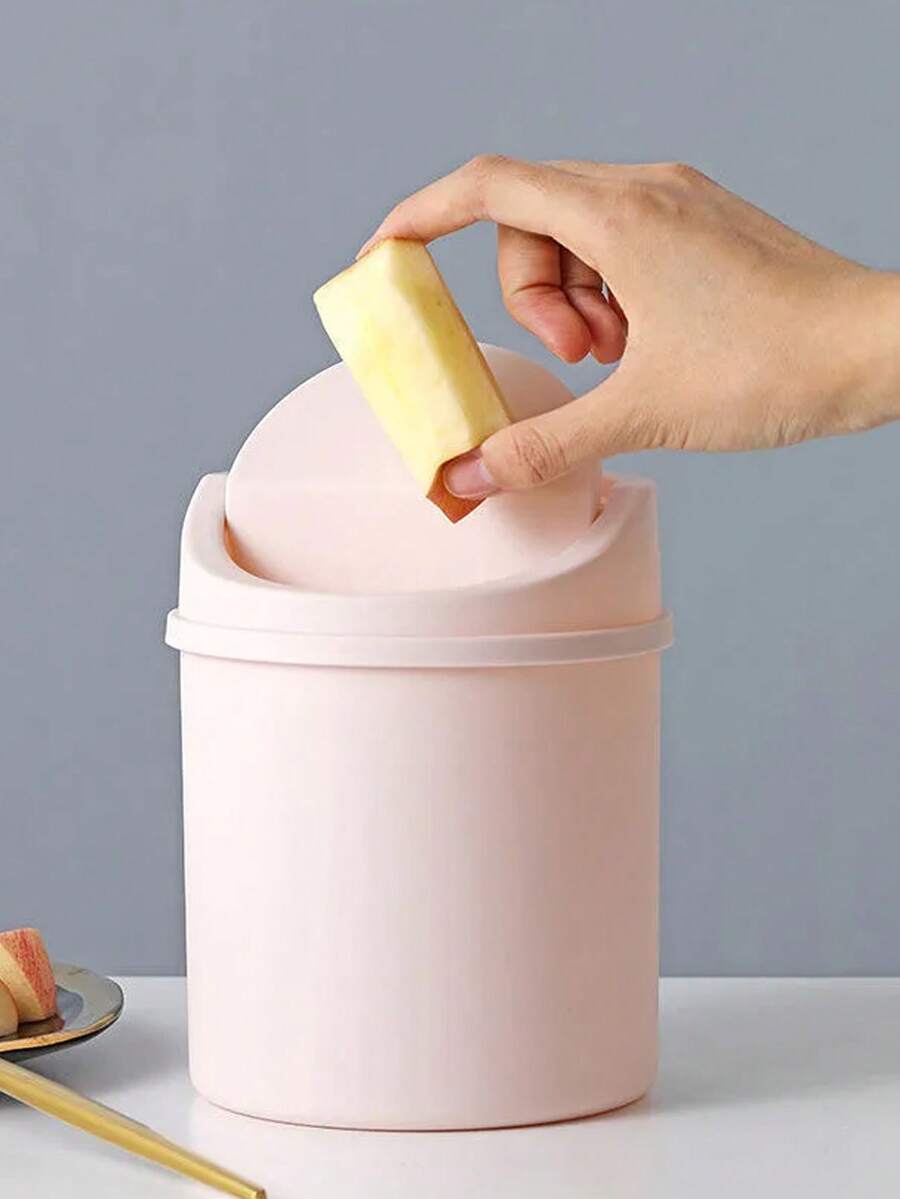 1pc Mini Pink Desktop Waste Bin - Pink - View 1