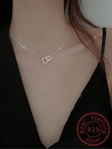 FOREVER QUEEN S925純銀鎖骨項鍊，迷你風格，戒指愛心扣吊墜配飾 - 項鍊 - 查看 5