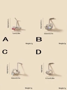 1 件時尚優雅愛情型方晶鋯石不銹鋼鼻環，送給女士節日或生日的完美禮物