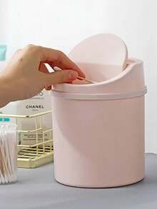 1pc Mini Pink Desktop Waste Bin - Pink - View 2
