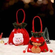 1個小熊設計聖誕禮物袋,蘋果袋,糖果袋,可愛手提袋,適用於兒童,聖誕裝飾用品