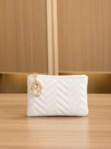 Simple & Universal Casual With Snap Closure Women Wallet Keychain For Women Wallet Mini Wallet Purse Wallet Coin Wallet - White - View 2