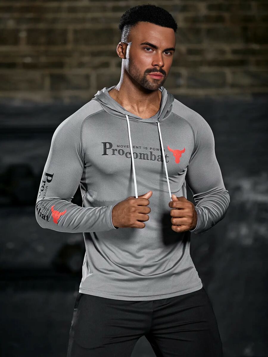 男款快干健身連帽長袖t恤