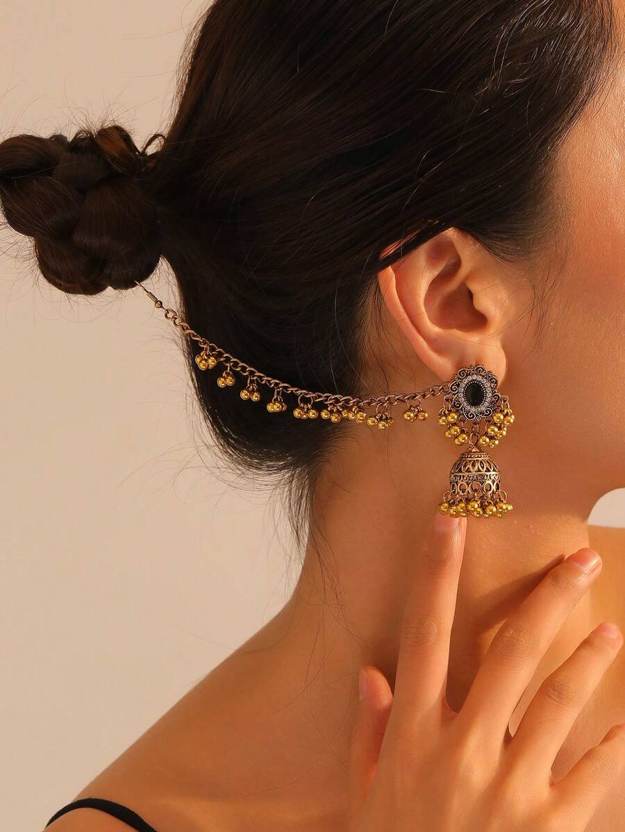 1 Pair Exaggerated Bohemian Classical Style Hollow Lantern Water Drop Earrings, Exotic Vintage Earrings, Fashion Party Accessories - Yellow Gold - View 1