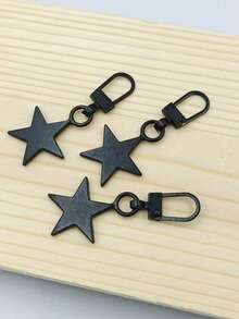 3pcs Black Five-pointed Star Metal Zipper Pull With Detachable Hook, Replacement Accessory For Bags - Black - View 4