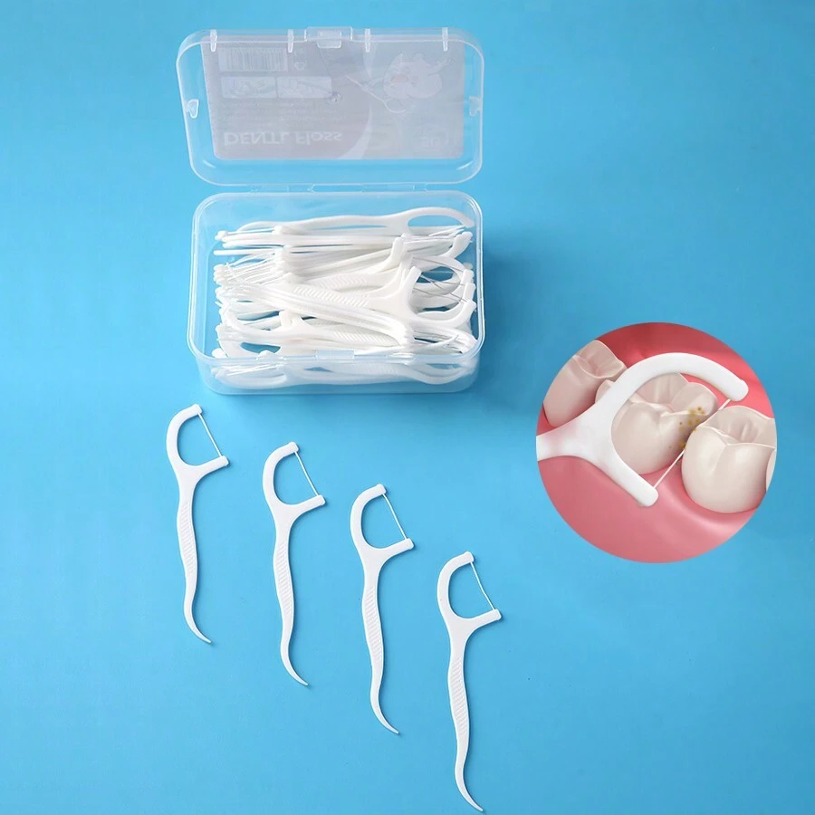 1box/50pcs Disposable Super Fine Dental Floss Picks, Plastic Toothpicks Bow-shaped, Portable Packaging - White - View 1