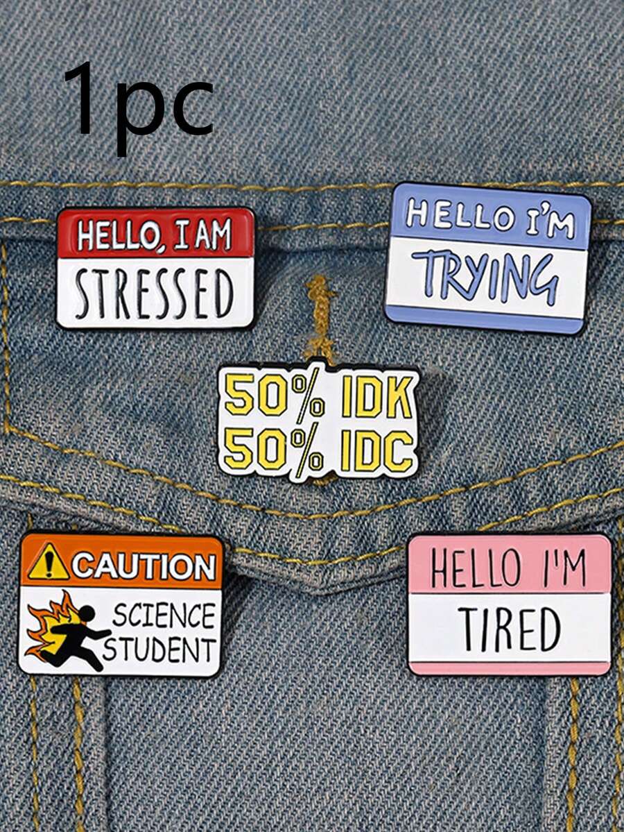 1pc Bag Accessory (brooch) Metal Letters Design Retro & Simple & Fresh Mini & Portable Pin For School, Travel, Date Unisex - Yellow - View 1