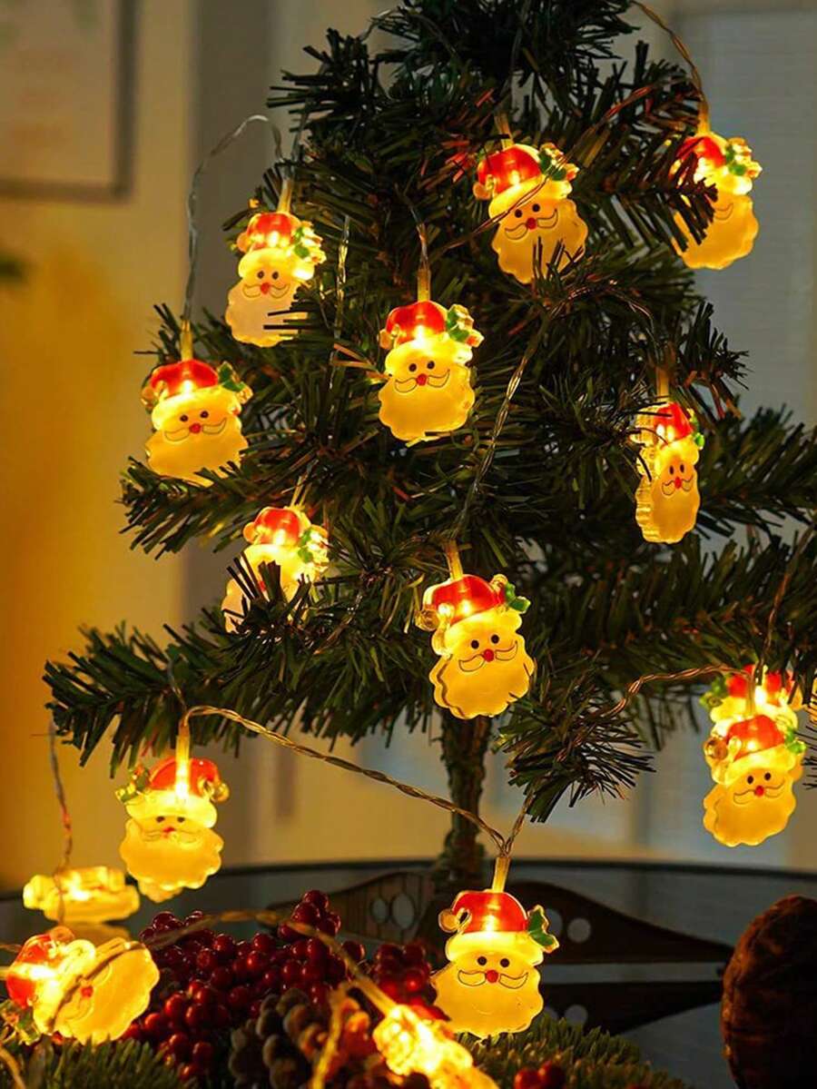 1 件 1.5 米 10led 圣诞装饰灯，带圣诞老人胡子、背包客、圣诞树和雪人图案，适合室内和室外派对最佳礼物 - 彩色 - 查看 1