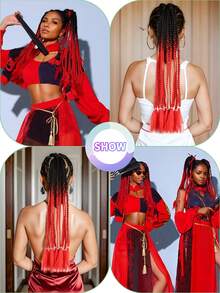 萬聖節和聖誕節時尚彩色6大單股髮包,黑色,紅色彩色麻花辮,適用於日常假期的彩色髮編和聖誕節萬聖節髮編時尚髮編髮包