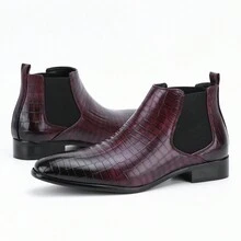 Nam Cổ điển Gấp đôi Đàn hồi Giày ống Chelsea - Màu Đỏ Sâu - Xem 4