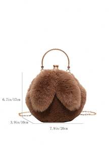 Mini Plush Rabbit Bag With Chain&handle Straps, Cute Crossbody Bunny Ear Clutch Bag - Khaki - View 2