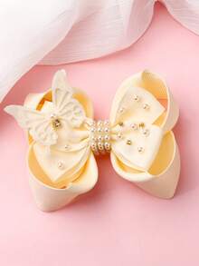 1pc/Package Beige Faux Pearl & Rhinestone & Butterfly Shaped Teen's Hair Clip - Multicolor - View 3
