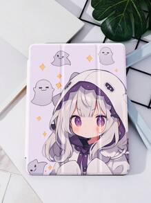 苹果 1 件装幽灵动漫女孩保护套，兼容 iPad 10.2 英寸 2021/2020/2019 iPad 第 9/8/7 代，兼容 iPad 第 5 代 (9.7 英寸)，iPad Air 第 5 代 2022/iPad 第 10 代，带笔架，支持自动睡眠/唤醒盖，具有防摔功能 - 彩色 - 查看 2