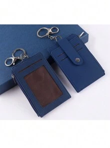 最新推出的帶側邊拉鍊口袋的工作證證件套,信用卡收納夥伴id多卡位質感透明卡片窗口皮革證件套掛頸證件套,適用於辦公室工作人員、老師、學生、快遞員、工人等pu皮革 - 藏蓝色 - 查看 2