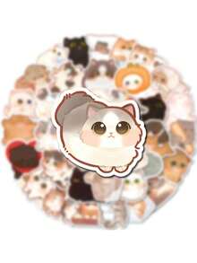 Finego 50入組可愛貓貓貼紙,卡哇伊動物貼紙適用於兒童青少年和成人,glueewee Pvc 防水貼紙適用於水瓶筆記本電腦相冊 - 彩色 - 查看 5