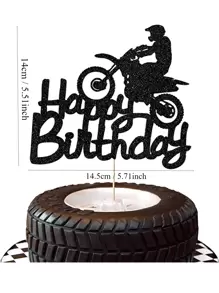 1 pieza Decoración de pastel con luz intermitente de motocicleta, decoración de pastel de carreras para fiesta de cumpleaños, apto para todos - Negro - Ver 2