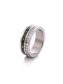 1pc Niche Double-Layer Roman Numeral Design Titanium Steel Micro Inlaid Cubic Zirconia Ring, Lady Business Casual & Street Style, Valentine'S Day Gift,Mom,Mother,Mother's Day,Gift