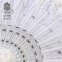 精美手工製作復古風格婚禮花卉裝飾手持新娘扇子 - 白色 - 查看 3